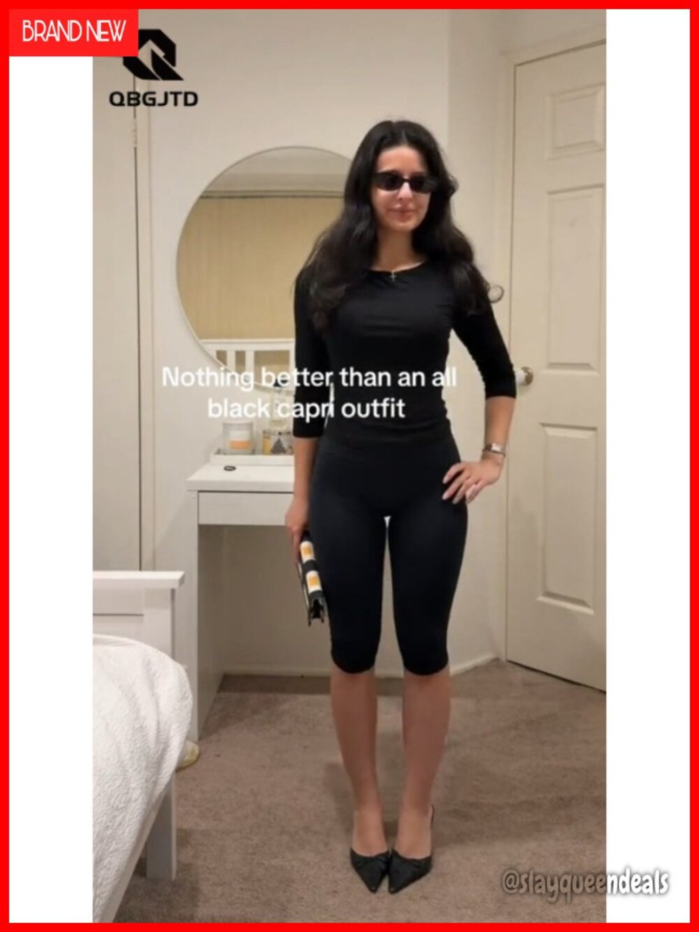 Women's Two Piece Workout Set 3/4 Sleeve Top Wide Leg Capri Pants Gym - Picture 6 of 6